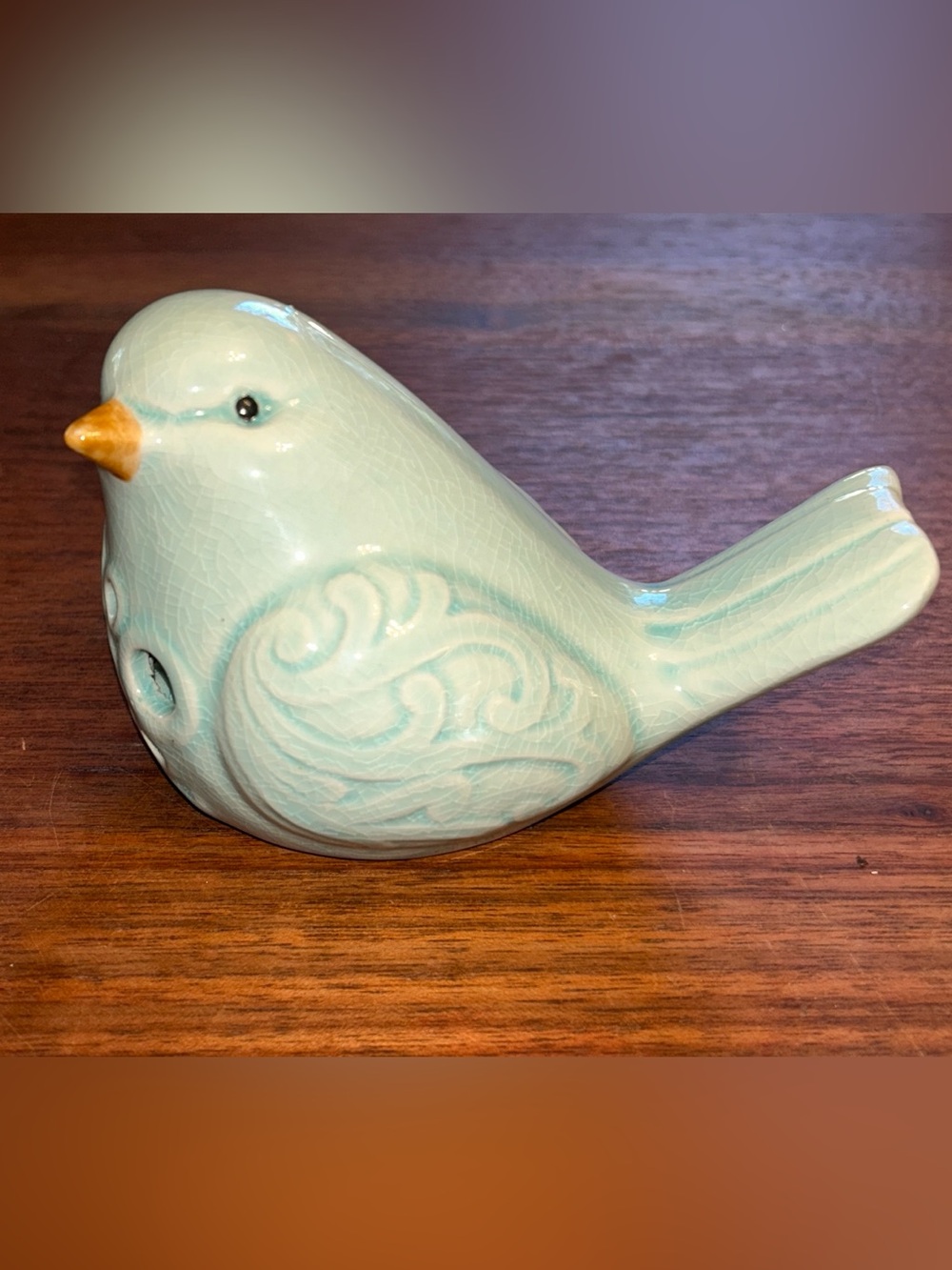 French Country Cottage Farm House light Blue Glazed Ceramic Bird 6" x 3.5"